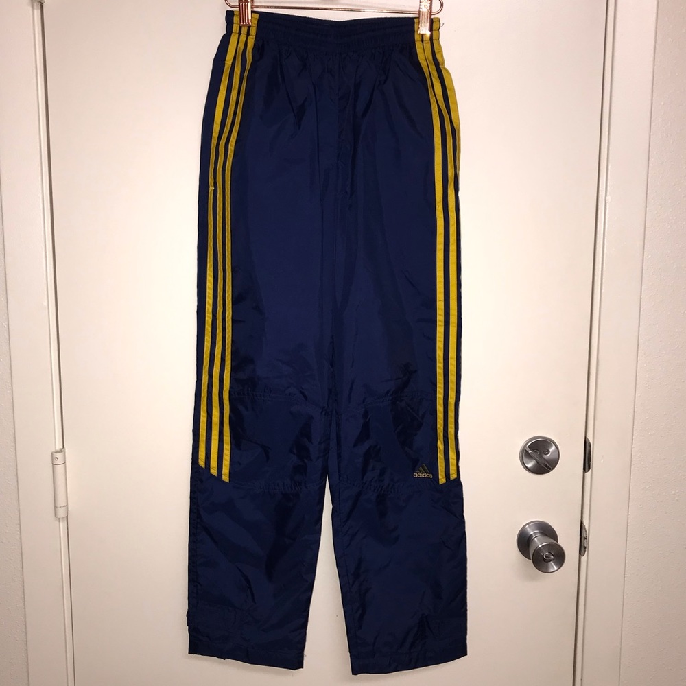 Adidas 3 Stripe Pants Navy with Mustard Stripes
